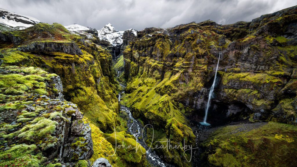 Snow dusting the top of Secret Canyon in Iceland