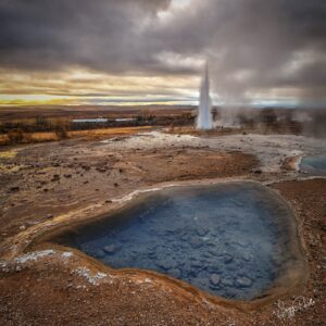 Geysir spurting boiling water in Iceland