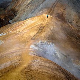 Man hiking at Kerlingarfjöll Geothermal Area in Iceland Highlands