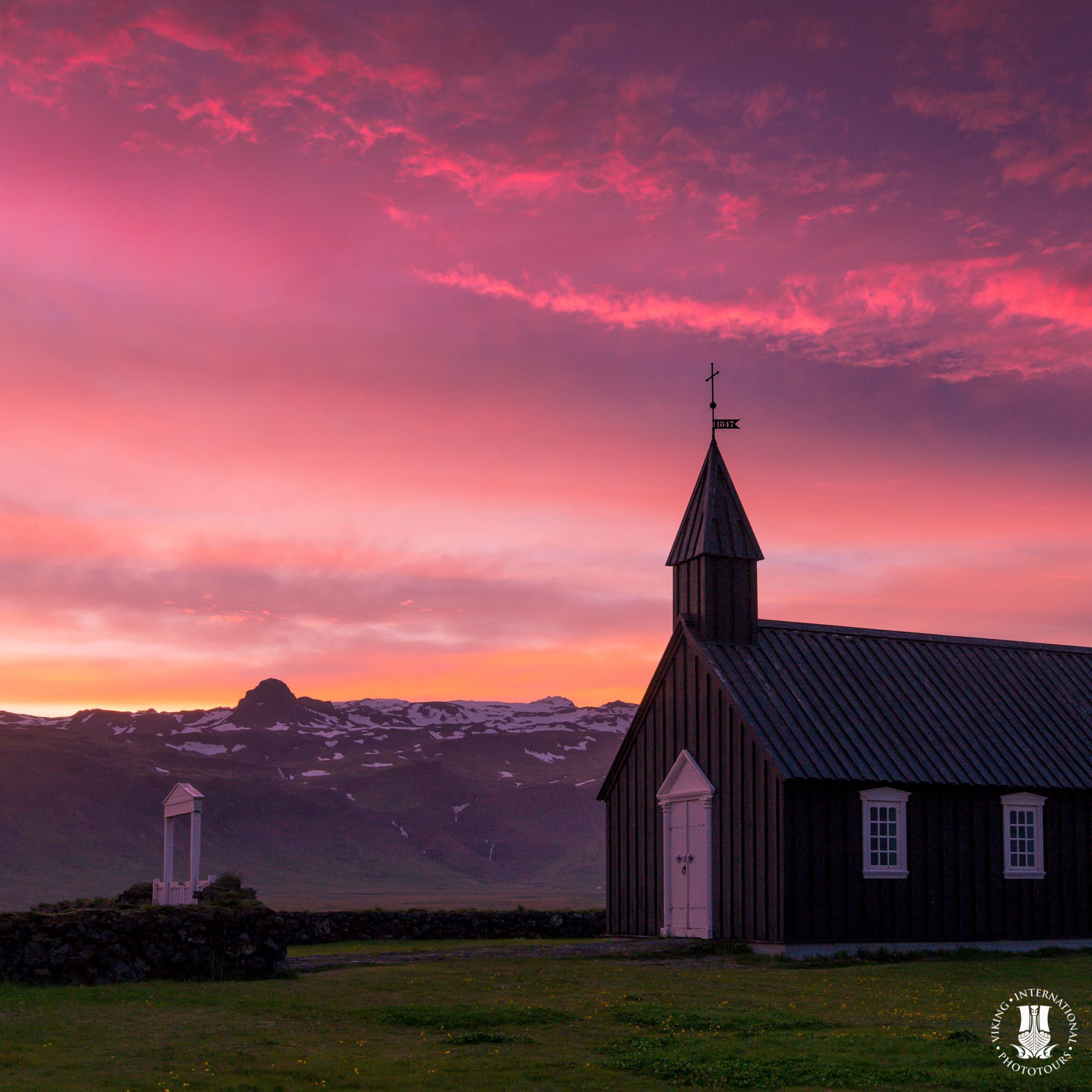 Sunset over Budir Black Church Snaefellsnes Peninsula