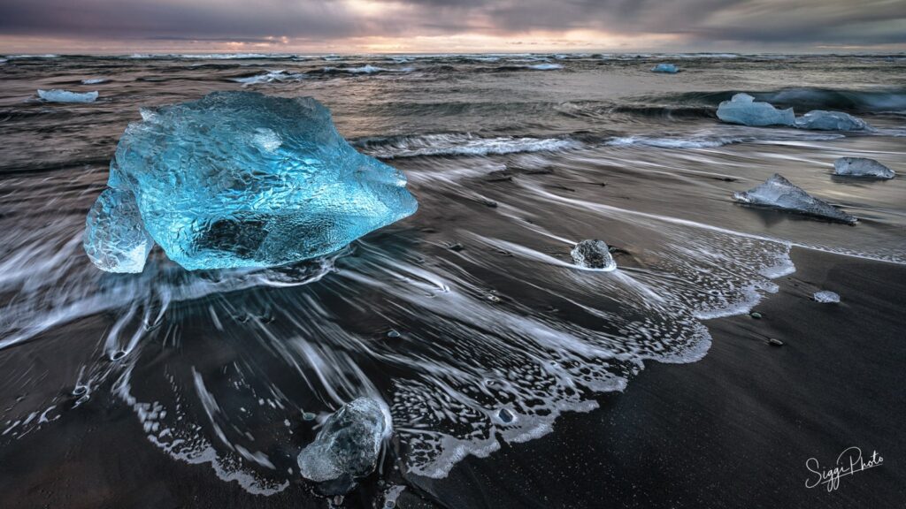 Blue Ice on the Diamond Beach in Iceland