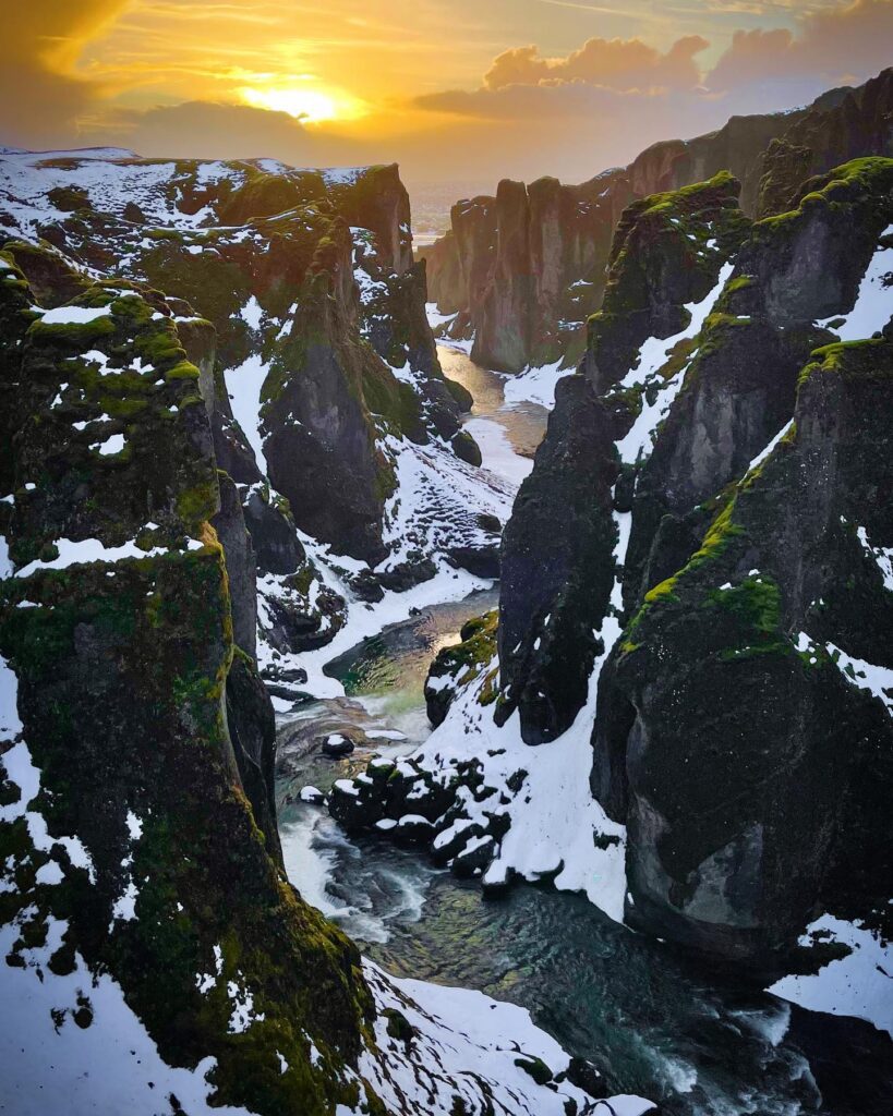 Winter over Fjadrargljufur Canyon in Iceland